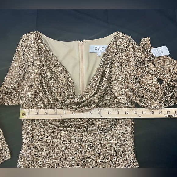 NWT Badgley Mischka | Gold Sequined Party Mini Dress or Tunic Top | Size Small - Picture 8 of 11